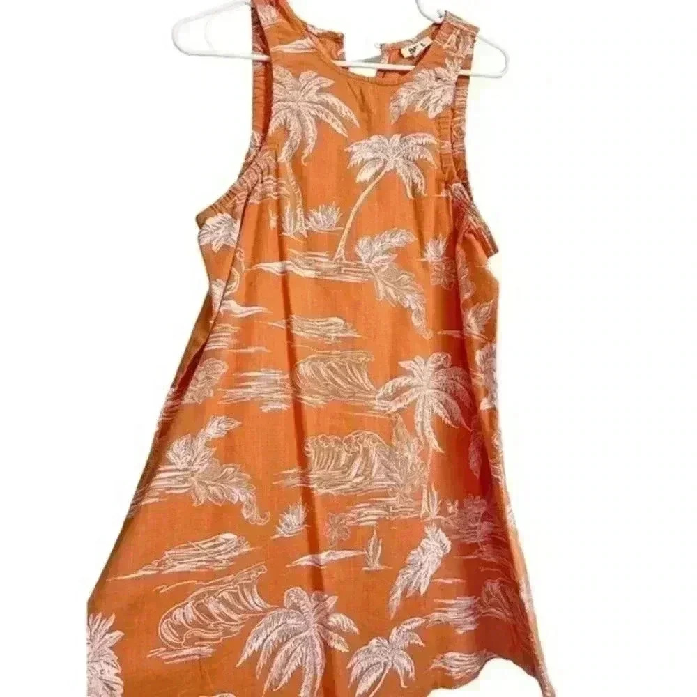 A.N.A. A‎ New Approach Oasis Waves Palm Trees Cotton Sleeveless Dress